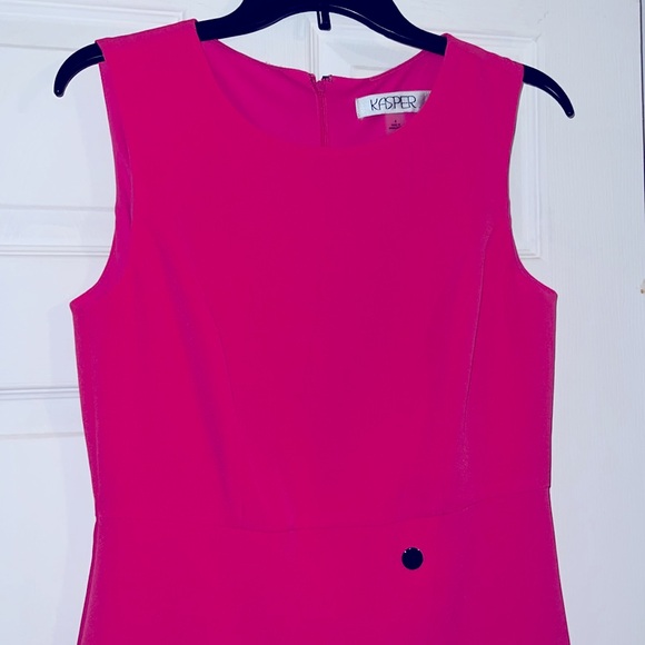Kasper Hot Pink Snap Design Sleeveless Lined Sheath Dress - Picture 6 of 11